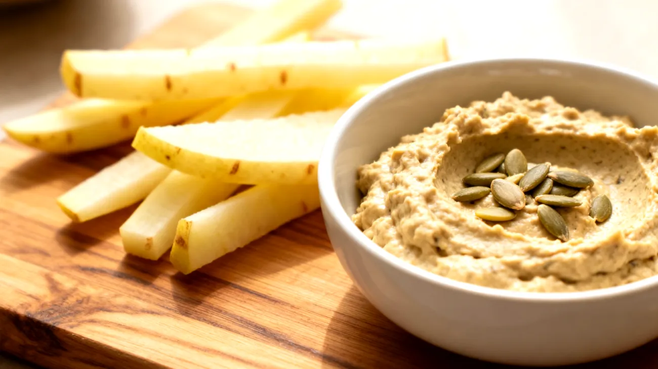 Crema di semi di girasole con bastoncini di jicama"