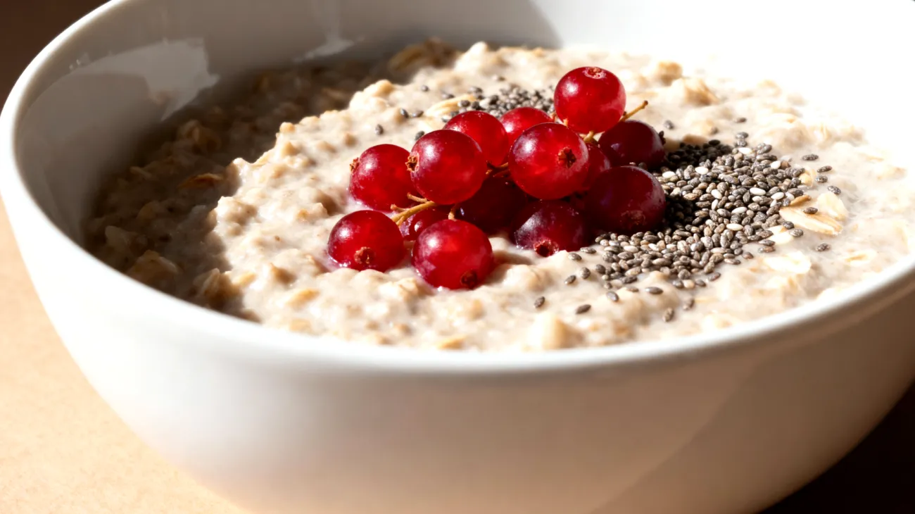 Porridge di avena con semi di chia e frutti rossi"