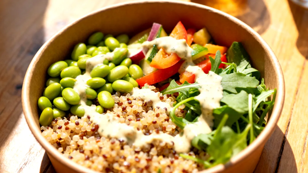Buddha bowl con quinoa, edamame e tahina"