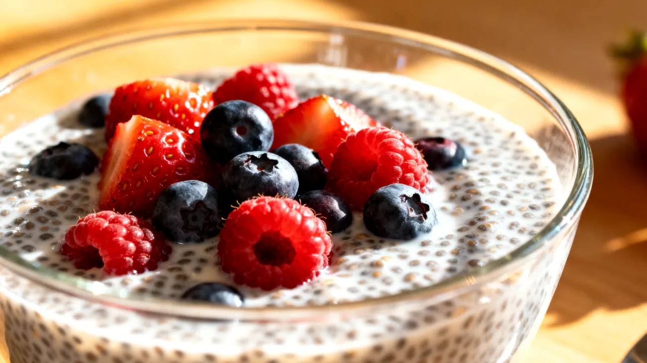 Budino di chia con latte di mandorle e frutti rossi"