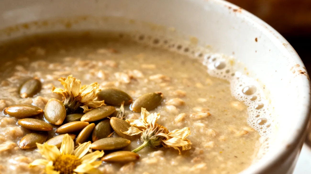 Zuppa di avena salata con semi di zucca e camomilla"