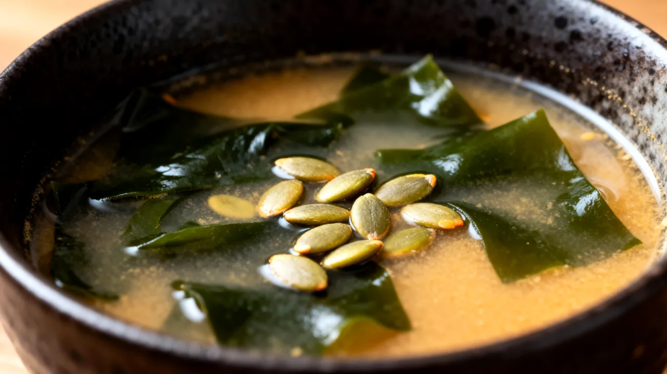 Zuppa di miso con wakame e semi di zucca"